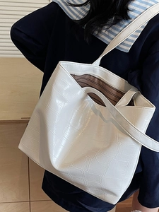 Chic creamy white crocodile embossed large tote bag with long shoulder strap for women