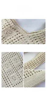 Macro detail of high-quality cream woven tote bag showing intricate knit patterns