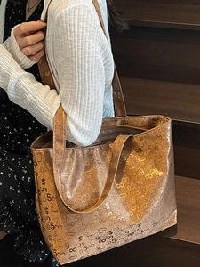Large bronze tote bag with stylish digital print for casual daily commuting for women