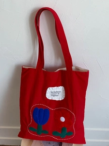 Women Large Capacity Nylon Tote Bag Floral Applique Embroidery Letter Print Shoulder Bag Magnetic Snap Urban Simple Style
