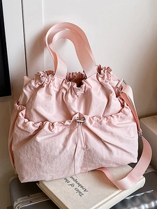 Large Capacity Nylon Drawstring Tote Bag For Women Urban Simple Style Solid Color Casual Shoulder Bag Handbag Daily Use