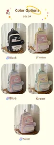 Detailed grid showing high-capacity student backpacks in black, yellow, blue, green, and purple