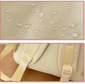 Detail of waterproof nylon fabric with water droplets and adjustable shoulder strap buckle