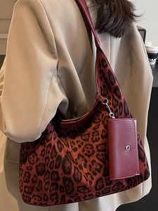 Large capacity leopard print tote bag in red and black with matching small coin purse