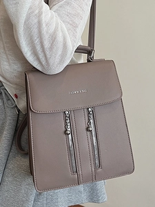 Sac à dos femme grande capacité couleur unie avec deux fermetures éclair verticales