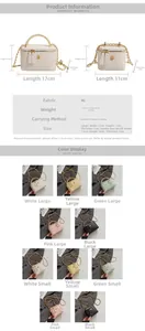 Size guide for PU chain box bags showing dimensions for large and small versions