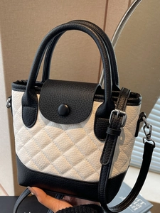French Fashion Quilted PU Leather Bucket Bag For Women Summer New Contrast Color Shoulder Crossbody Bag With Top Handle