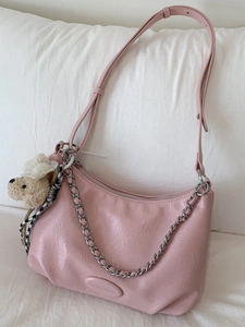 Women PU Leather Hobo Shoulder Bag Large Capacity Fashion Tote Bag With Metal Chain And Plush Bear Charm For Daily Travel