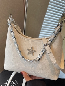 Sac à Main Style Français avec Chaîne pour Femme Sac sous le Bras en Cuir PU Plissé avec Étoile en Strass Tendance Sac à Bandoulière