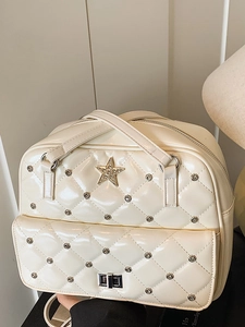 Korean Trendy Rhinestone Rhombic Lattice Shoulder Bag Star Decor PU Leather Handbag Women Niche Crossbody Bag Daily Party Accessory