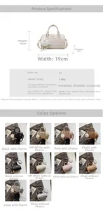 Detailed size chart and dimensions of the elegant PU leather Boston pillow bag with charm