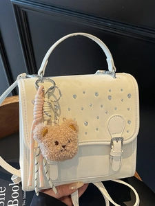 PU Leather Rhinestone Decor Shoulder Bag With Bear Pendant Fashion Casual Handbag For Women Daily Stylish Versatile Backpack