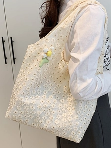 Elegant white daisy lace tote bag for women featuring a floral pendant and large capacity