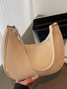 Minimalist Women PU Leather Crescent Hobo Bag Solid Color Shoulder Underarm Bag Adjustable Strap Versatile Crossbody Bag Purse