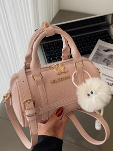 Women Elegant Pillow Boston Bag PU Leather Crocodile Pattern Handbag Urban Simple Crossbody Shoulder Bag With Plush Monster Charm