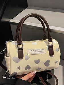 Borsa a Tracolla da Donna a Forma di Boston con Stampa di Cuori e Stelle Borsa Casual Urbana per Pendolari con Tracolla