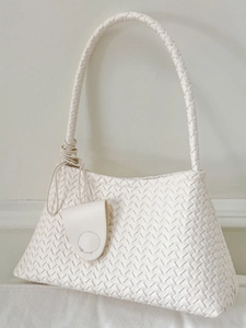 French Niche Woven PU Underarm Bag For Women Elegant Intrecciato Shoulder Handbag With Small Pendant Daily Commuting Fashion Purse