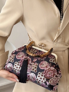 Retro Chinese embroidered peony bag with bamboo handle and elegant metal clasp