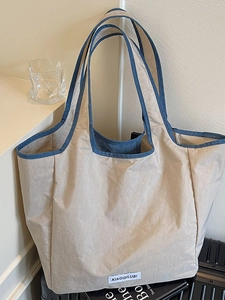 Large Capacity Contrast Color Canvas Tote Bag For Women Fashion Urban Minimalist Shoulder Bag Versatile Daily Handbag