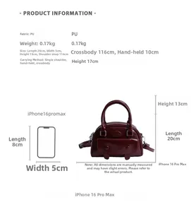 Detailed size guide for the mini PU retro shoulder bag showing dimensions and weight