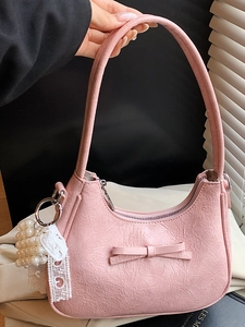 Borsa a Spalla da Donna in Pelle PU Plissettata Con Fiocco Ciondolo in Pizzo di Künstliche Perle Elegante Borsa Sottobraccio Moda