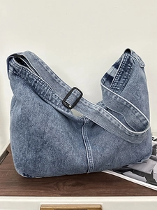 Japanische große hellblaue gewaschene Denim Hobo Tasche mit verstellbarem Gurt