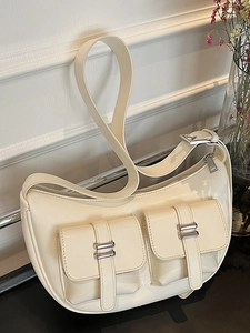 Women Retro PU Leather Hobo Shoulder Bag Multi Pockets Large Capacity Crossbody Bag Urban Minimalist Half Moon Tote Bag