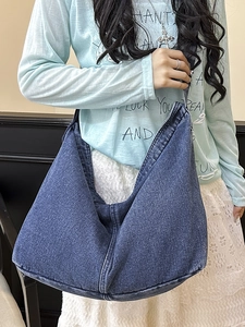 Große dunkelblaue Jeans Umhängetasche im japanischen Stil für Damen und Herren