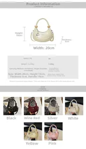 Size chart showing dimensions for the moon-shaped handbag with adjustable straps