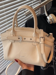 Women Fashion Pleated PU Leather Bucket Bag Niche Individual Litchi Pattern Handheld Shoulder Crossbody Commute Handbag