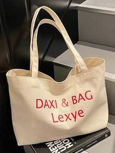 Große Kapazität Segeltuch Tragetasche Damen Casual Buchstaben Druck Schultertasche Vielseitige Reise Shopping Handtasche
