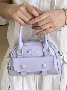 Lilac retro underarm handbag with double round buckles and detachable shoulder strap