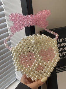 Handmade Beaded Mini Shoulder Bag Resin Imitation Artificial Pearl Skull Pattern Sweet Bow Knot Handbag For Women Fashion Party Y2K Style
