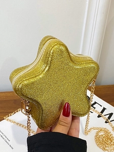 Mini sternförmige Umhängetasche mit goldenem Glitzer und Metallkette für Damen