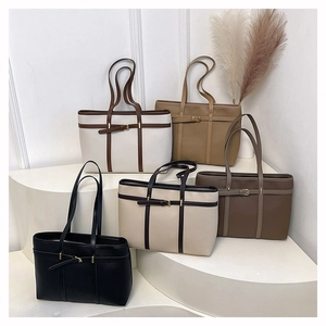 Litchi texture leather tote bags in five colors with golden buckle details