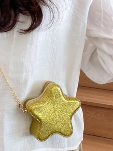 Gold glitzernde Mini-Umhängetasche in Sternform mit Kette für Mädchen, trendiger Sommer-Look