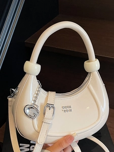 2025 Summer New Crescent Shoulder Bag For Women Fashion PU Patent Leather Half Moon Handbag With Adjustable Strap Crossbody Bag