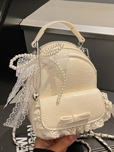Mini Sac à Dos Femme Cuir PU Douce Dentelle Nœud Pendentif Künstliche Perle Mode Style Académique Cœur Métallique Sac Bandoulière Pour Filles
