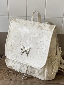 Chic butterfly backpack in cream white with sparkling rhinestones and silver metal buckle