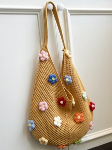 Sac Fourre-Tout en Tricot Crochet pour Femmes Sac à Bandoulière Tissé Ajouré Sac de Plage Bohème Grande Capacité Sac de Courses Décontracté Fait Main