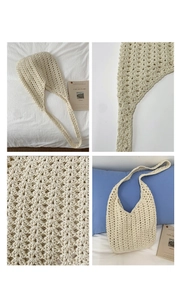Détails de la texture tricotée et motif ajouré d'un sac cabas au crochet fait main