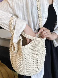 Handwoven cream cotton tote bag for women featuring minimalist crochet texture and straps