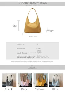 Size guide for a suede tote bag with dimensions width 36cm, height 34cm and PU leather details