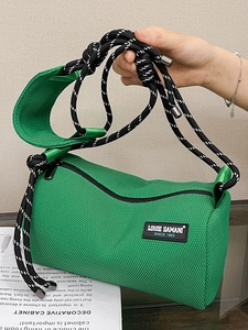 Women Fashion Cylinder Shoulder Bag Mesh Fabric Crossbody Bag Minimalist Barrel Tote Bag With Rope Strap Casual Handbag