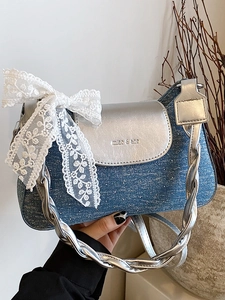 Women Fashion PU Leather Shoulder Bag Lace Bow Decor Underarm Small Square Bag Chic Korean Style Crossbody Bag For Lady