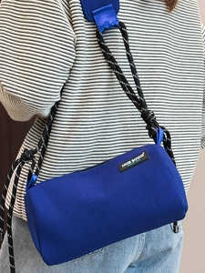 Blue mesh crossbody bag with rope strap, stylish summer canvas tote for women
