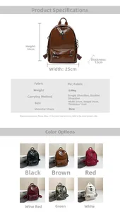 Detailed size specifications and color selection chart for the punk style backpack