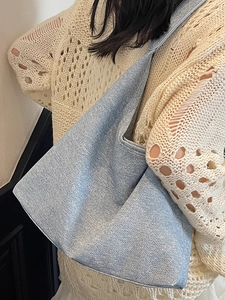 Chic light blue glitter tote bag with large capacity for women's daily commute shoulder wear