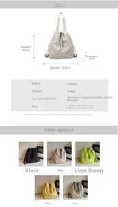 Detailed chart showing backpack dimensions 30x35x16cm and multiple carrying options