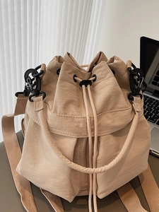Zaino a Secchiello alla Moda di Grande Capacità per Donna Stile Coreano Semplice Borsa a Tracolla in Tessuto con Coulisse